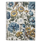 Carnet Monogramme Floral Boho Exotique Bleu & Or (Devant)