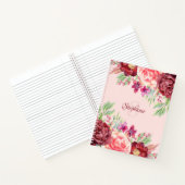 Carnet Monogramme floral Bourgogne Blush Nom personnalisé (Intérieur)