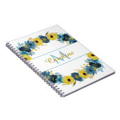 Carnet Monogramme Floral d'automne d'or bleu (Côté Droit)