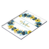 Carnet Monogramme Floral d'automne d'or bleu (Côté gauche)