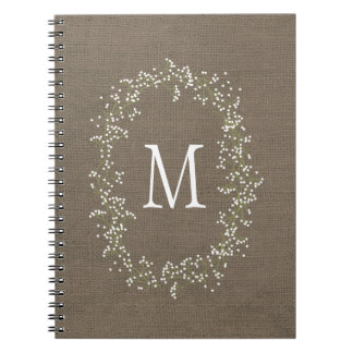 Carnet Monogramme floral de toile de jute vintage