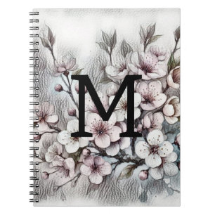 Carnet Monogramme floral dessin rose cerisier fleur