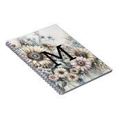 Carnet Monogramme floral dessin tournesol rose jaune (Côté Droit)