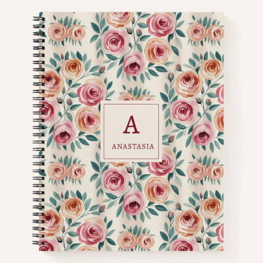Carnet Monogramme Floral Élégant Aquarelle (Devant)