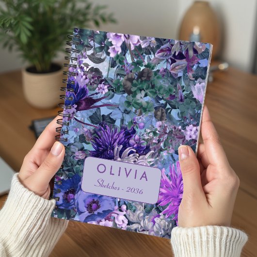 Carnet Monogramme floral élégant bleu violet