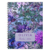 Carnet Monogramme floral élégant bleu violet (Devant)