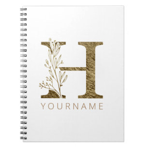 Carnet Monogramme Floral H Élégant Liquide Or