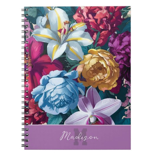 Carnet monogramme floral moderne coloré personnalisé (Devant)
