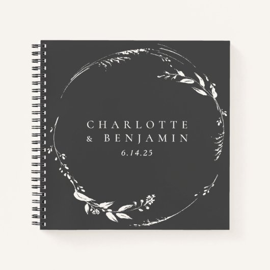 Carnet Monogramme floral noir et blanc sur mesure (Devant)