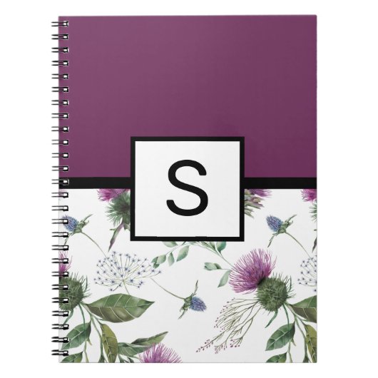 Carnet Monogramme floral pourpre (Devant)