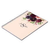 Carnet Monogramme floral rose de Bourgogne et bleu (Côté gauche)