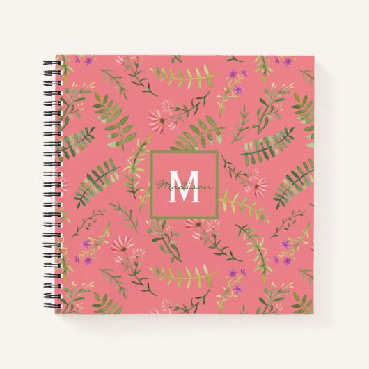 Carnet Monogramme floral rose de printemps (Devant)