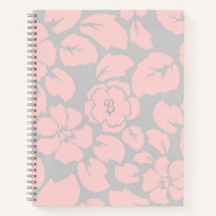 Carnet Monogramme floral rose pastel et gris