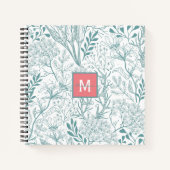 Carnet Monogramme floral turquoise vert printemps (Devant)