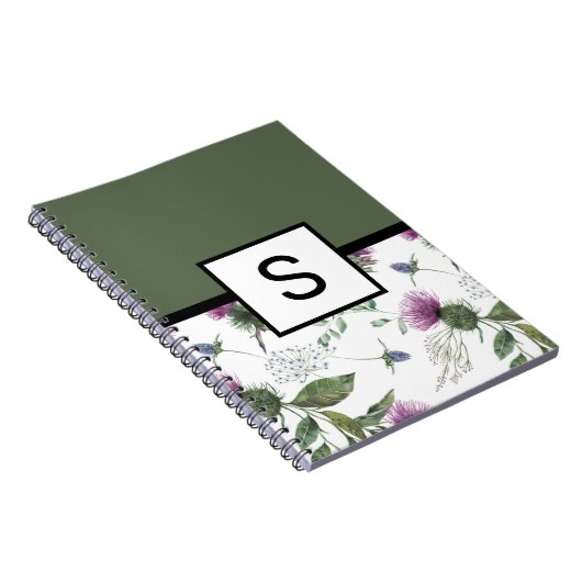 Carnet Monogramme floral vert Sage (Côté Droit)