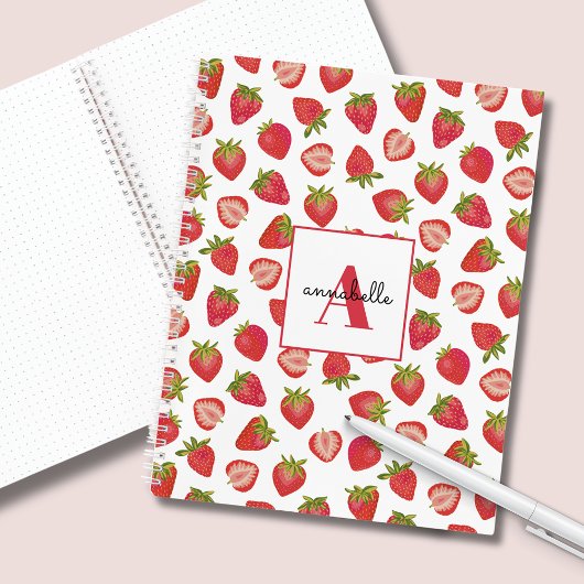 Carnet Monogramme fraise d'été personnalisée
