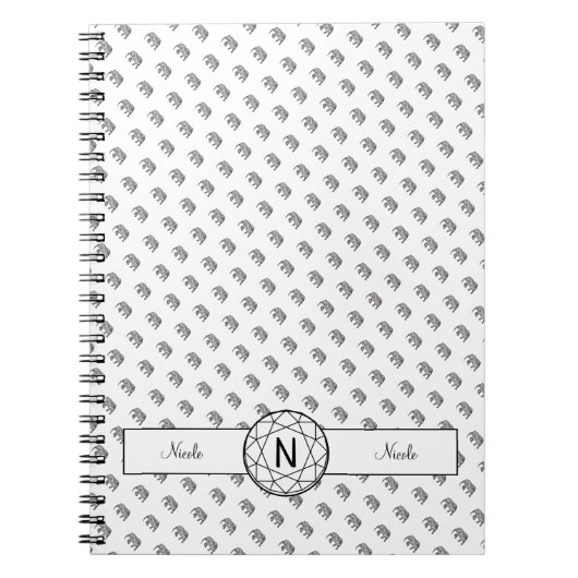 Carnet Monogramme géométrique éléphant noir et blanc (Devant)