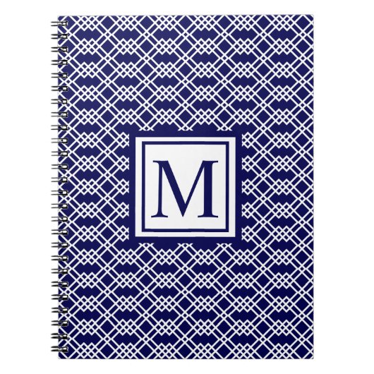 Carnet Monogramme géométrique en treillis moderne Marine  (Devant)