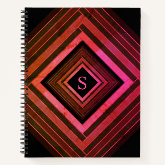 Carnet Monogramme géométrique rose rustique Carré moderne (Devant)