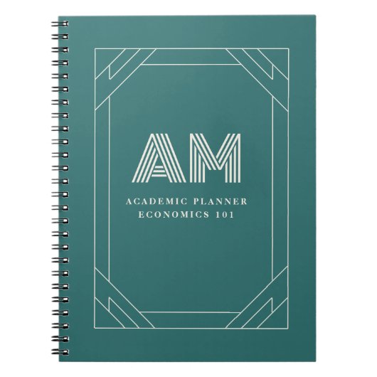 Carnet Monogramme géométrique sarcelle Alexandrite modern (Devant)