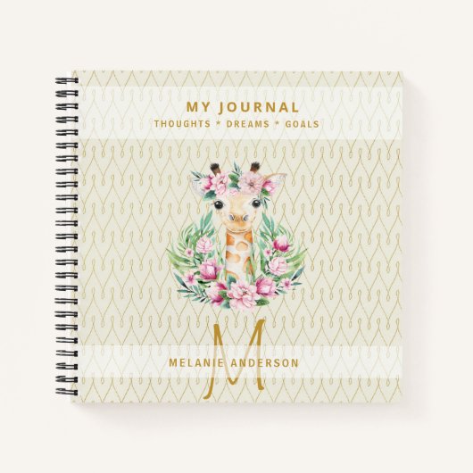 Carnet Monogramme GIRAFFE Boho Fleurs Jolie fille moderne (Devant)