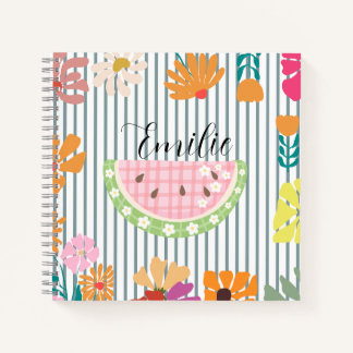 Carnet Monogramme girly floral motif rayé pastèque