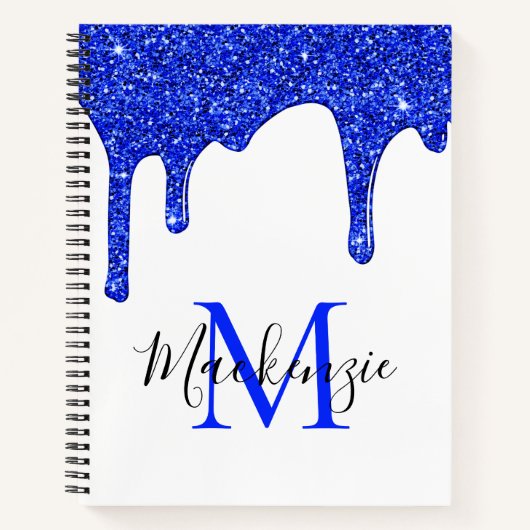 Carnet Monogramme Girly Royal Blue Sparkle Parties scinti (Devant)