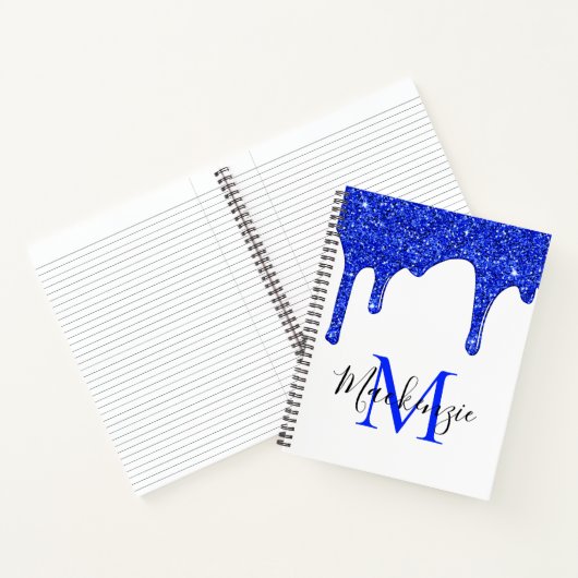 Carnet Monogramme Girly Royal Blue Sparkle Parties scinti (Intérieur)