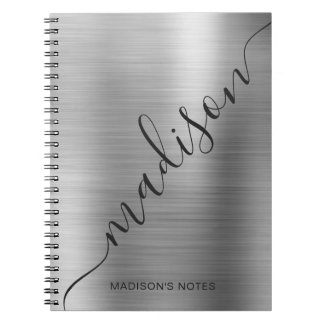Carnet Monogramme gris argent moderne Nom du script Carne