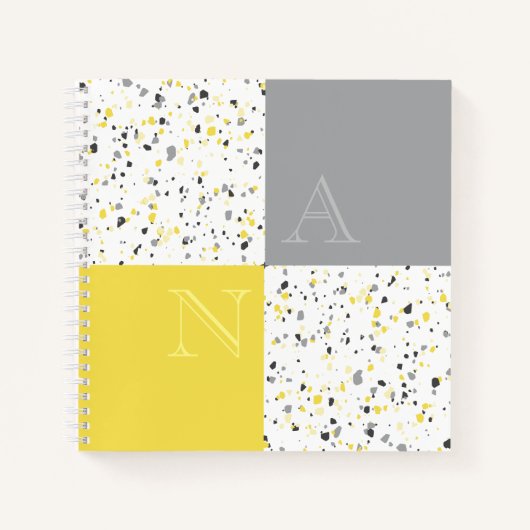 Carnet Monogramme gris jaune moderne Terrazzo (Devant)
