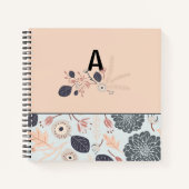 Carnet Monogramme Gris Pêche Florale Modèle initial (Devant)