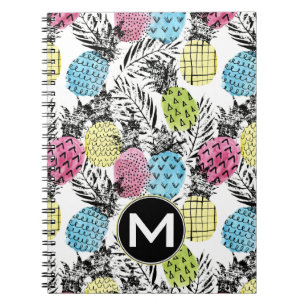 Carnet Monogramme grunge des paumes d'ananas