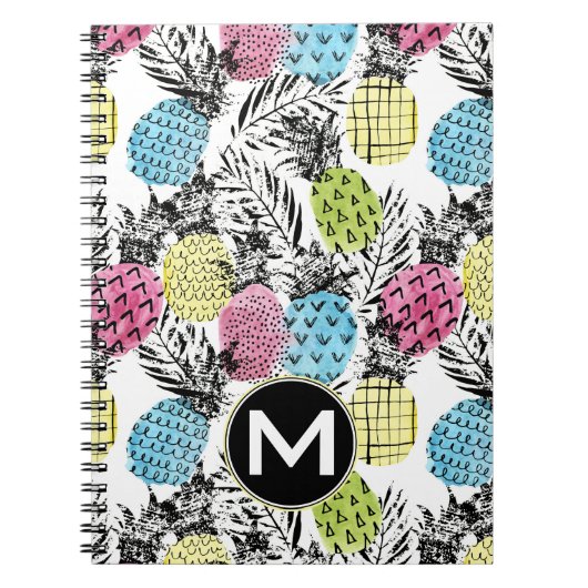 Carnet Monogramme grunge des paumes | d'ananas (Devant)
