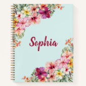 Carnet Monogramme Hibiscus rose Fleurs tropicales florale (Devant)