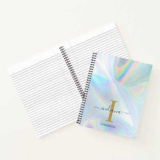 Carnet Monogramme holographique or initiale nom personnal (Intérieur)