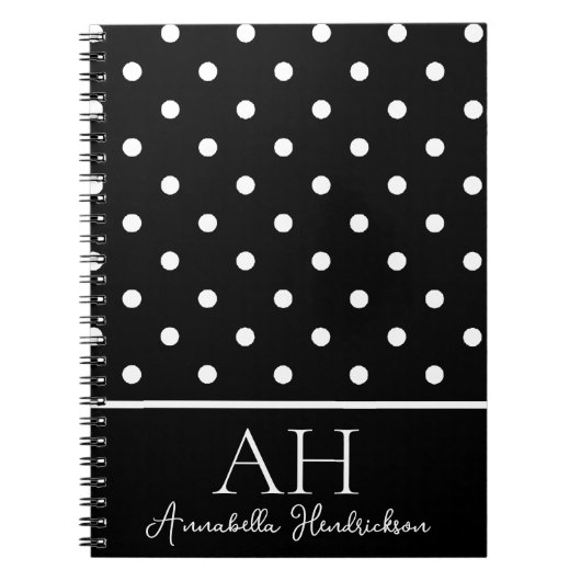 Carnet Monogramme Initial à pois noirs et blancs (Devant)