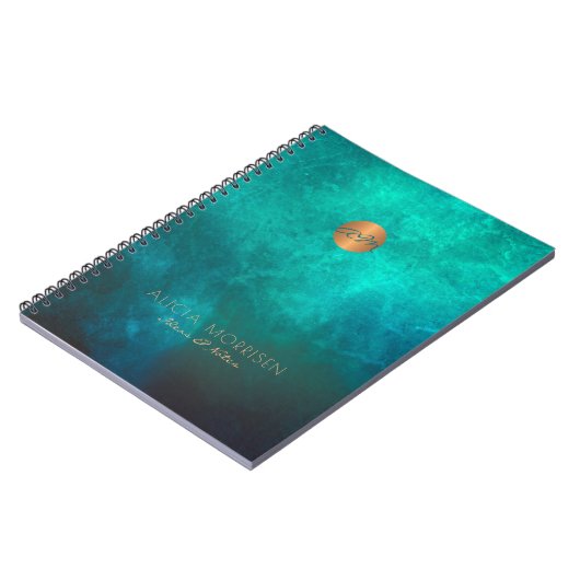 Carnet Monogramme initial aquarelle vert or bureau (Côté gauche)