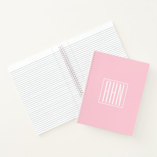 Carnet Monogramme initial | Blanc sur rose clair (Intérieur)