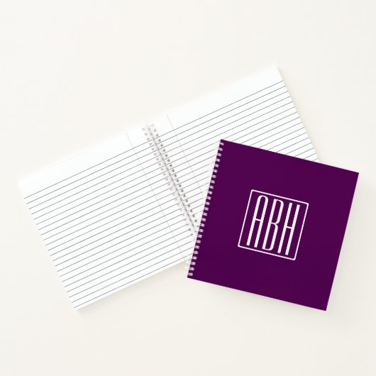 Carnet Monogramme initial | Blanc Sur Violet Profond (Intérieur)