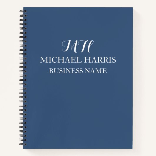 Carnet Monogramme Initial Bleu Professionnel Entreprise (Devant)