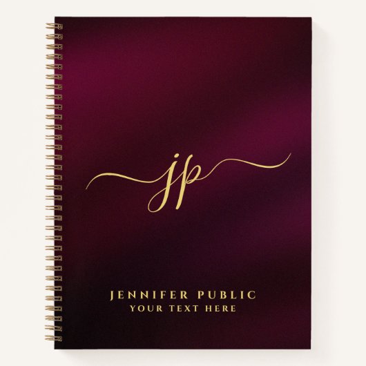 Carnet Monogramme Initial Calligraphie Élégante Texte Or (Devant)