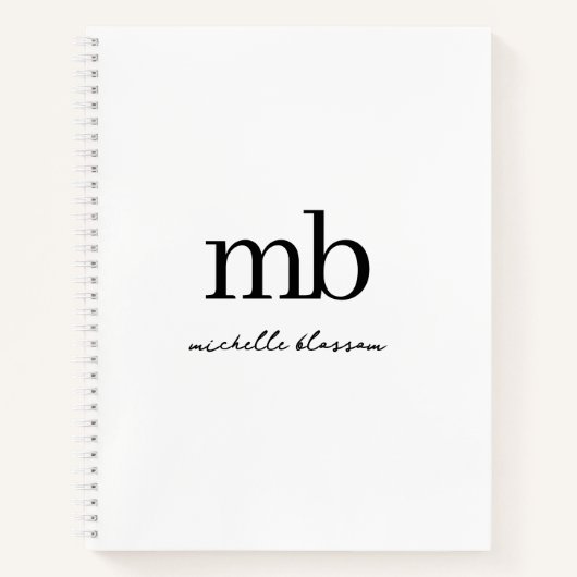 Carnet Monogramme Initial de Style Moderne Noir et Blanc (Devant)