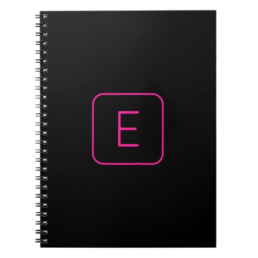 Carnet Monogramme Initial De Style Moderne | Rose Et Noir (Devant)