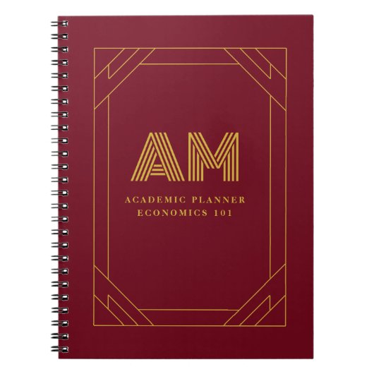 Carnet Monogramme Initial Doré Luxe Rouge Bourgogne (Devant)