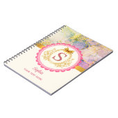 Carnet Monogramme Initial Élégant Pastel Marbre Rose Or (Côté gauche)