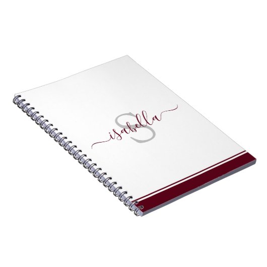 Carnet Monogramme Initial Élégant Script Bourgogne (Côté Droit)