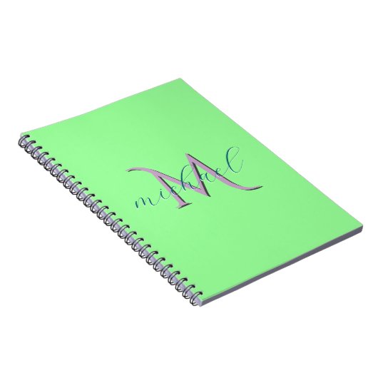 Carnet Monogramme Initial et Nom Vert Menthe Personnalisé (Côté Droit)
