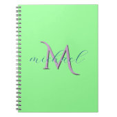 Carnet Monogramme Initial et Nom Vert Menthe Personnalisé (Devant)