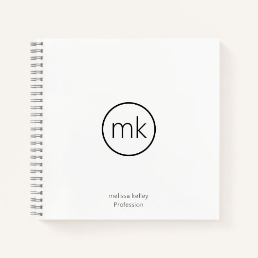 Carnet Monogramme Initial Minimal Professionnel Blanc Pro (Devant)