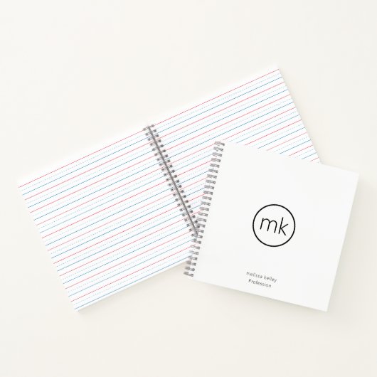 Carnet Monogramme Initial Minimaliste Professionnel Blanc (Intérieur)